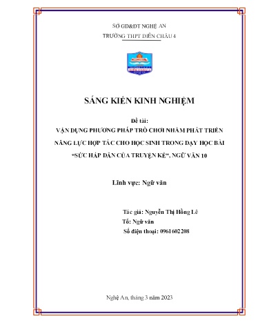 SKKN Vận dụng phương pháp trò chơi nhằm phát triển năng lực hợp tác cho học sinh trong dạy học bài “Sức hấp dẫn của truyện kể”, Ngữ Văn 10